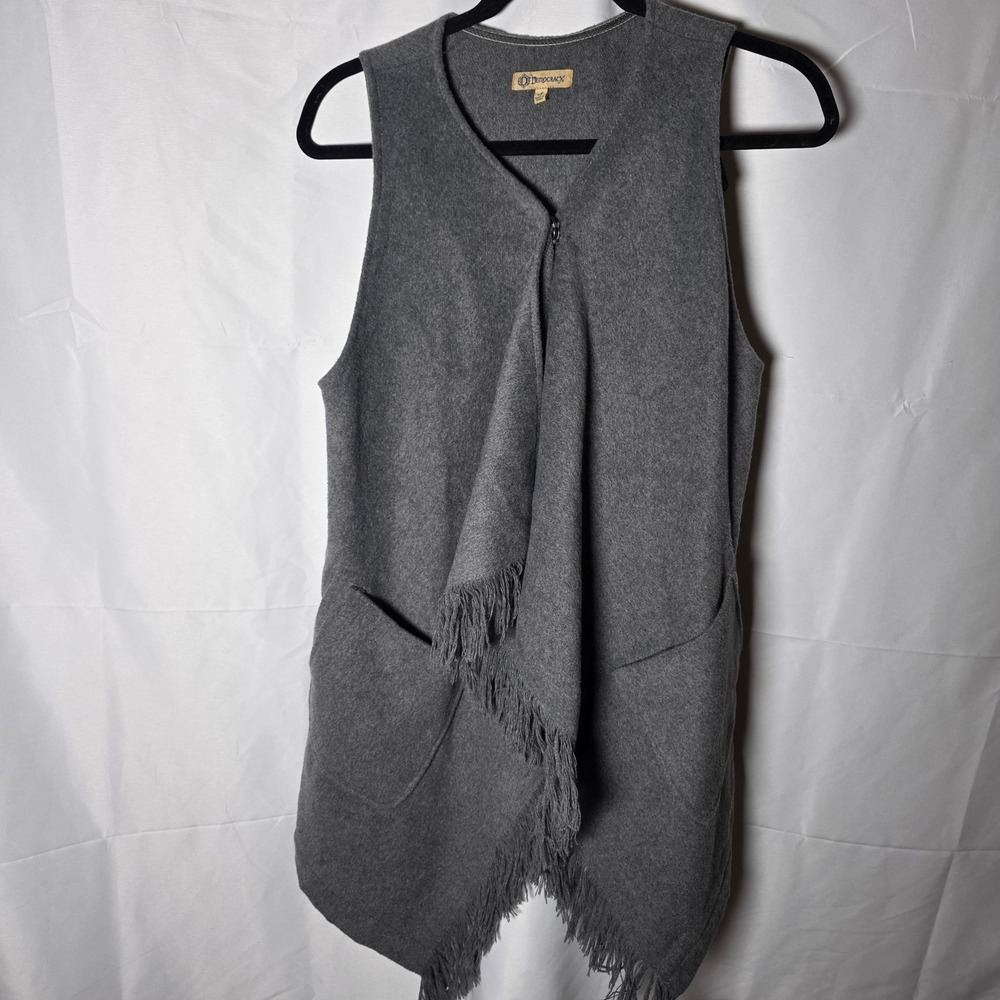DEMOCRACY Gray Fringe Open Front Long Vest Cardigan Women's Size S